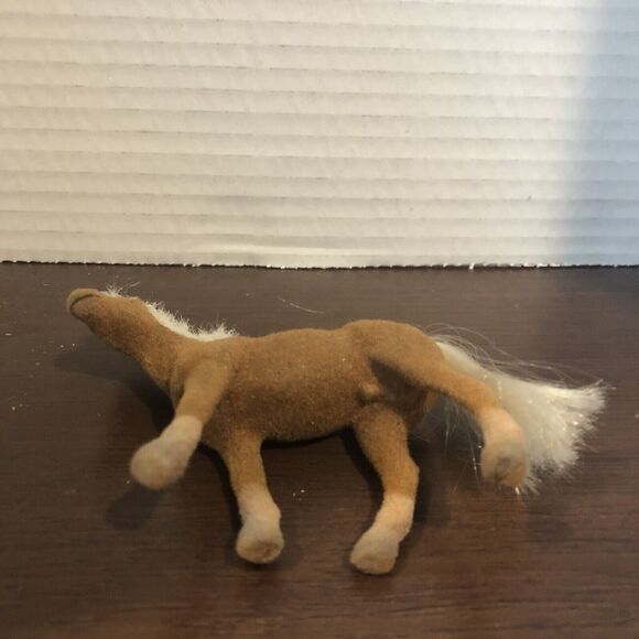 Flocked Plastic Toy Horse Brown Felted White Mane Soft Pony Figure Figurine 3” - Picture 9 of 10